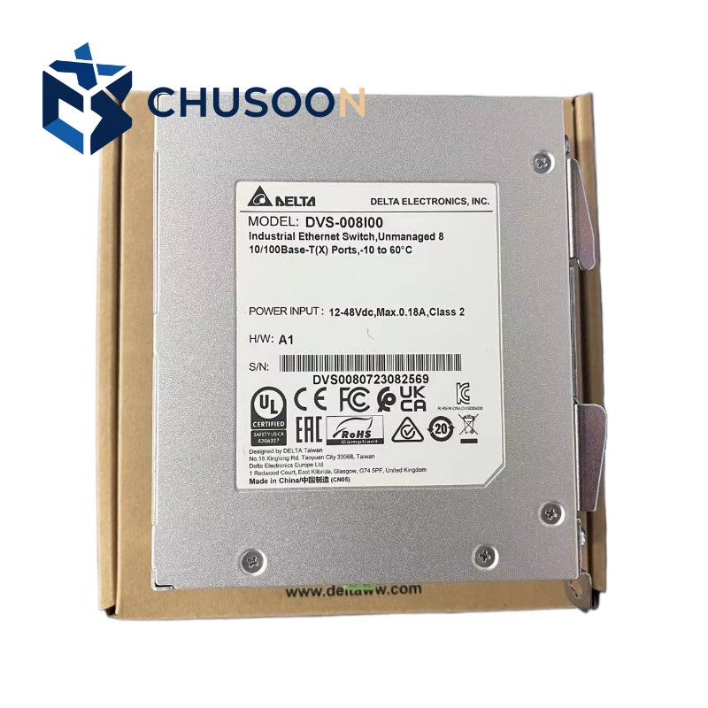 Original Delta DVS-008I00 DVS Series Unmanaged Ethernet Switch 8-Port 10/100Mbps RJ45 IP40 DIN Rail Industrial Ethernet Switch